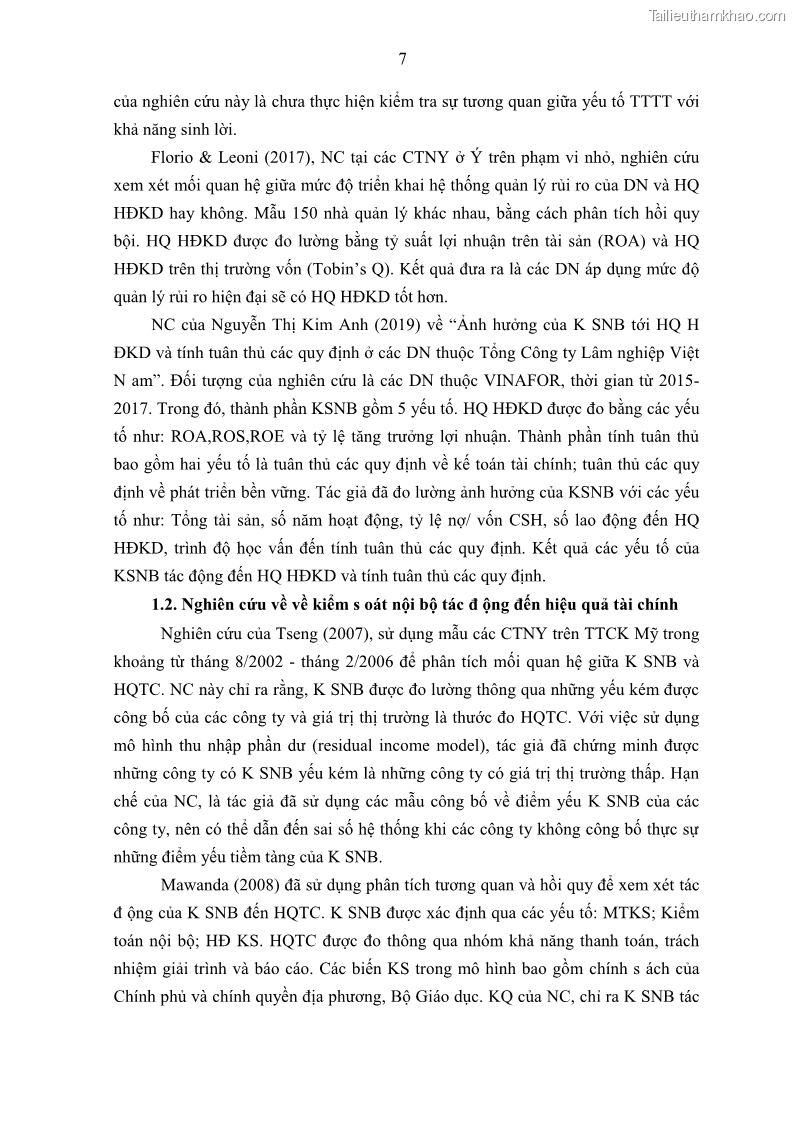 Luận án tiến sĩ kế toán Tác động của kiểm soát nội bộ đến hiệu quả hoạt động kinh doanh của các Doanh nghiệp phi tổ chức niêm yết trên Thị trường chứng khoán Việt Nam - 2 Trang 20