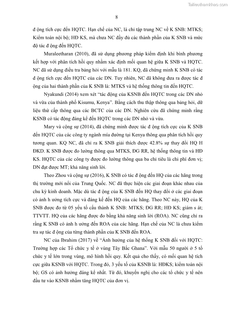 Luận án tiến sĩ kế toán Tác động của kiểm soát nội bộ đến hiệu quả hoạt động kinh doanh của các Doanh nghiệp phi tổ chức niêm yết trên Thị trường chứng khoán Việt Nam - 2 Trang 21