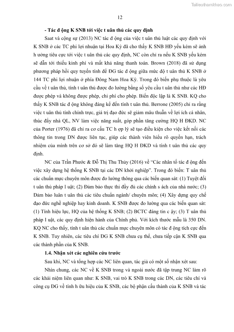 Luận án tiến sĩ kế toán Tác động của kiểm soát nội bộ đến hiệu quả hoạt động kinh doanh của các Doanh nghiệp phi tổ chức niêm yết trên Thị trường chứng khoán Việt Nam - 3 Trang 25