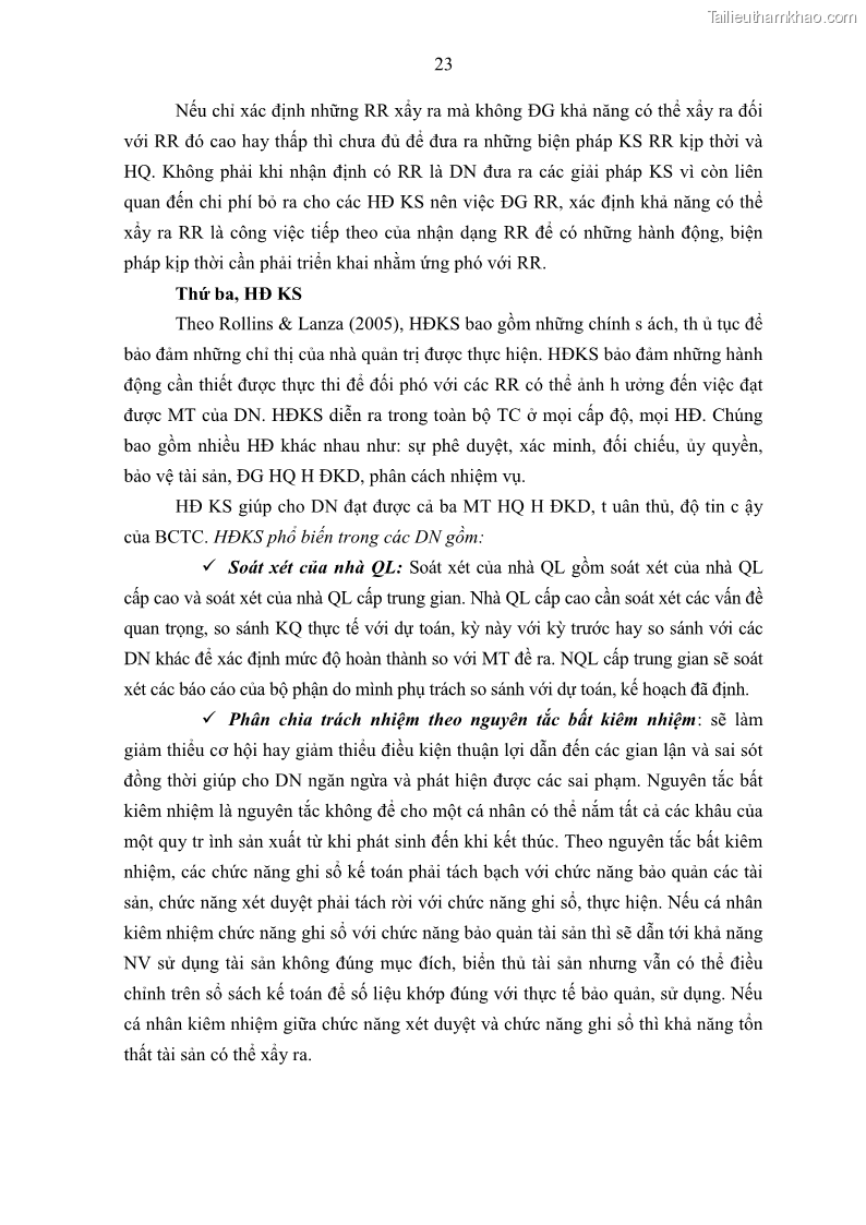 Luận án tiến sĩ kế toán Tác động của kiểm soát nội bộ đến hiệu quả hoạt động kinh doanh của các Doanh nghiệp phi tổ chức niêm yết trên Thị trường chứng khoán Việt Nam - 3 Trang 36