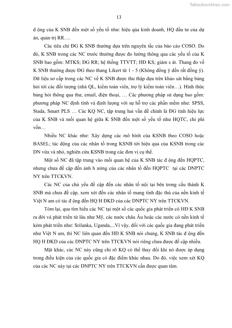Luận án tiến sĩ kế toán Tác động của kiểm soát nội bộ đến hiệu quả hoạt động kinh doanh của các Doanh nghiệp phi tổ chức niêm yết trên Thị trường chứng khoán Việt Nam - 3 Trang 26