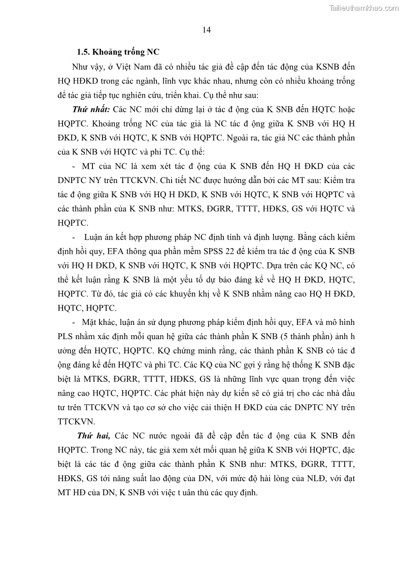 Luận án tiến sĩ kế toán Tác động của kiểm soát nội bộ đến hiệu quả hoạt động kinh doanh của các Doanh nghiệp phi tổ chức niêm yết trên Thị trường chứng khoán Việt Nam - 3 Trang 27