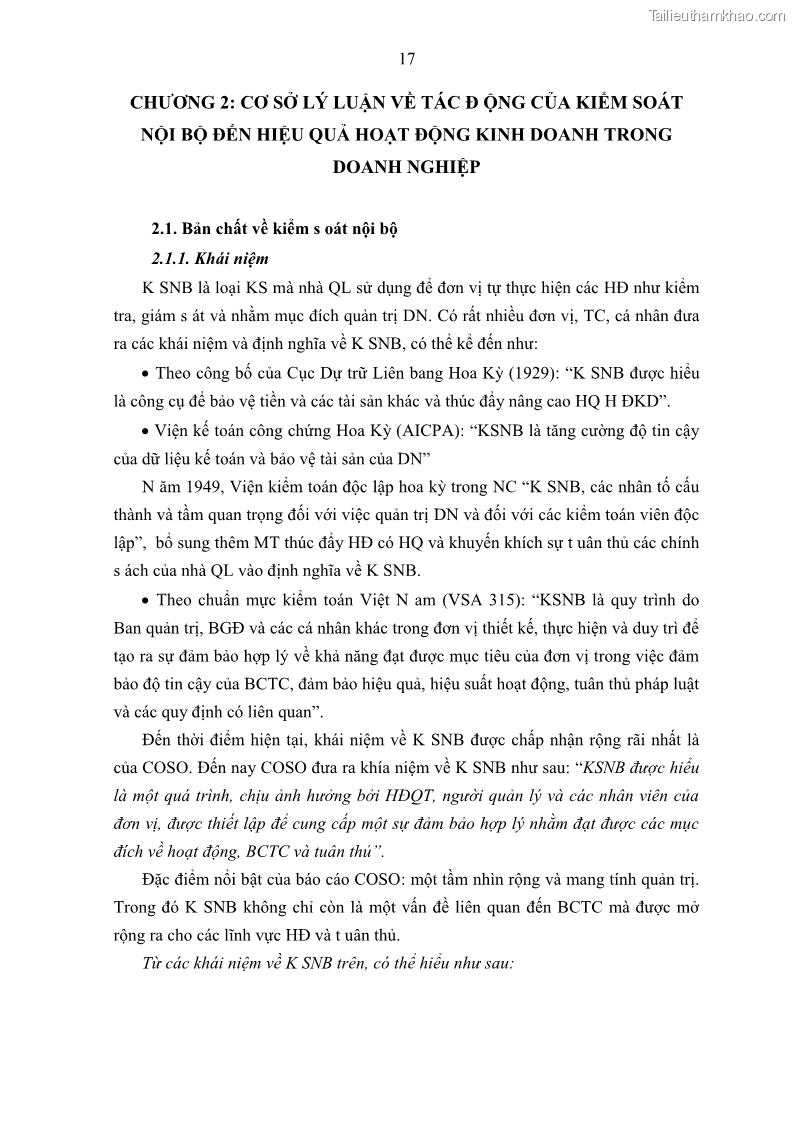 Luận án tiến sĩ kế toán Tác động của kiểm soát nội bộ đến hiệu quả hoạt động kinh doanh của các Doanh nghiệp phi tổ chức niêm yết trên Thị trường chứng khoán Việt Nam - 3 Trang 30