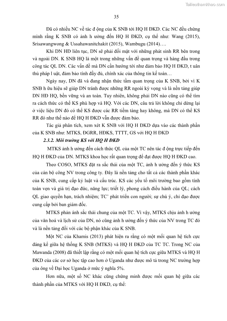 Luận án tiến sĩ kế toán Tác động của kiểm soát nội bộ đến hiệu quả hoạt động kinh doanh của các Doanh nghiệp phi tổ chức niêm yết trên Thị trường chứng khoán Việt Nam - 4 Trang 48