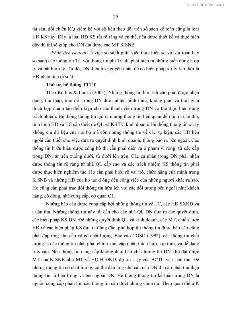 Luận án tiến sĩ kế toán Tác động của kiểm soát nội bộ đến hiệu quả hoạt động kinh doanh của các Doanh nghiệp phi tổ chức niêm yết trên Thị trường chứng khoán Việt Nam - 4 Trang 38