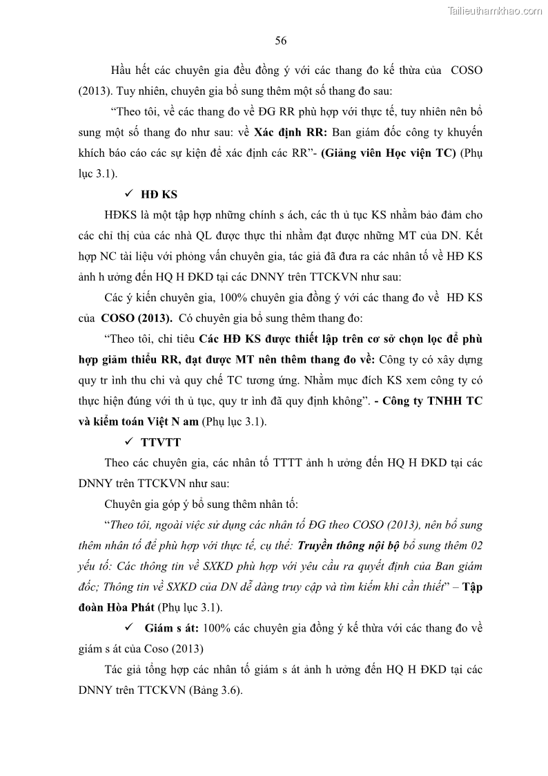 Luận án tiến sĩ kế toán Tác động của kiểm soát nội bộ đến hiệu quả hoạt động kinh doanh của các Doanh nghiệp phi tổ chức niêm yết trên Thị trường chứng khoán Việt Nam - 6 Trang 69