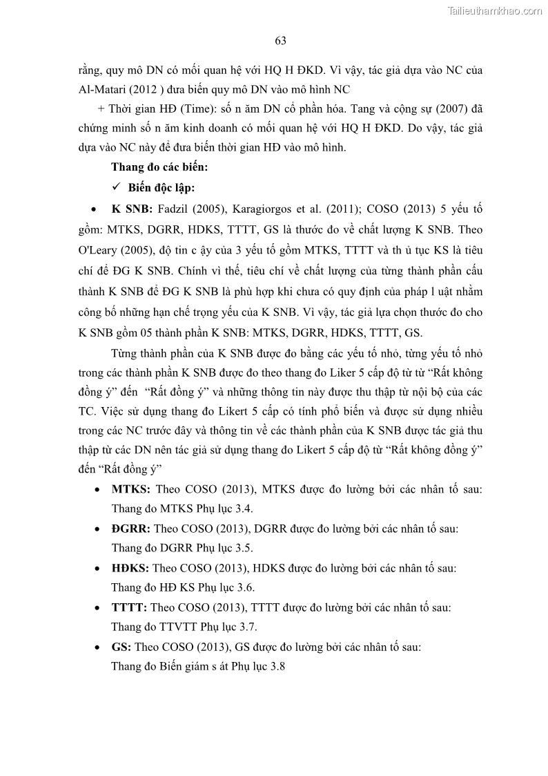 Luận án tiến sĩ kế toán Tác động của kiểm soát nội bộ đến hiệu quả hoạt động kinh doanh của các Doanh nghiệp phi tổ chức niêm yết trên Thị trường chứng khoán Việt Nam - 7 Trang 76