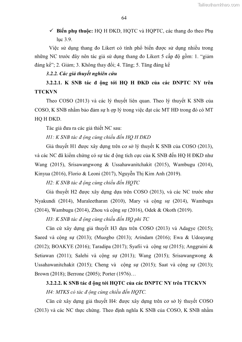 Luận án tiến sĩ kế toán Tác động của kiểm soát nội bộ đến hiệu quả hoạt động kinh doanh của các Doanh nghiệp phi tổ chức niêm yết trên Thị trường chứng khoán Việt Nam - 7 Trang 77