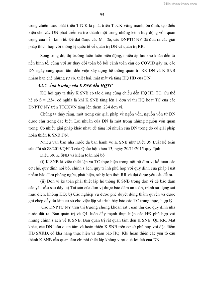 Luận án tiến sĩ kế toán Tác động của kiểm soát nội bộ đến hiệu quả hoạt động kinh doanh của các Doanh nghiệp phi tổ chức niêm yết trên Thị trường chứng khoán Việt Nam - 9 Trang 108