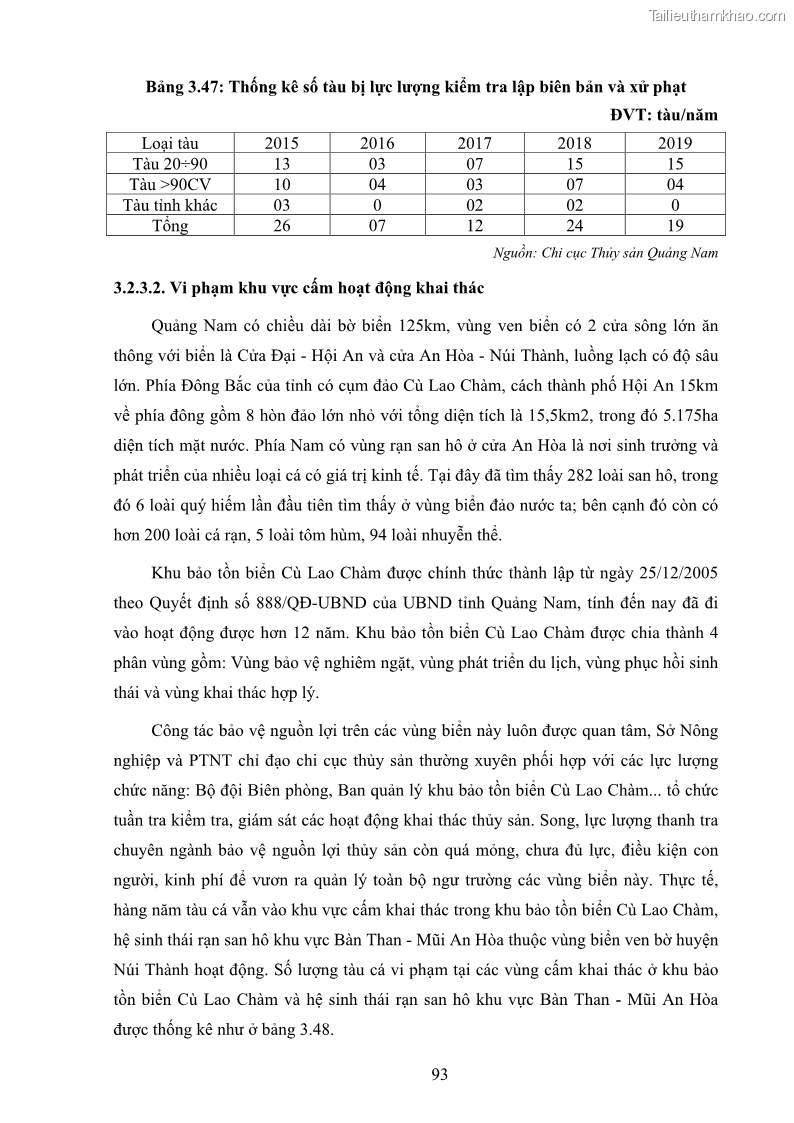 Luận án tiến sĩ khai thác thủy sản Nâng cao hiệu quả khai thác và bảo vệ nguồn lợi thủy sản tại vùng biển ven bờ tỉnh Quảng Nam - 10 Trang 109