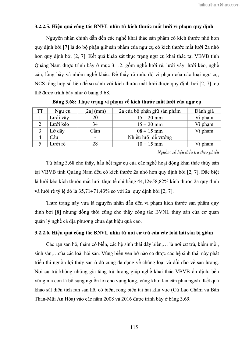 Luận án tiến sĩ khai thác thủy sản Nâng cao hiệu quả khai thác và bảo vệ nguồn lợi thủy sản tại vùng biển ven bờ tỉnh Quảng Nam - 11 Trang 131