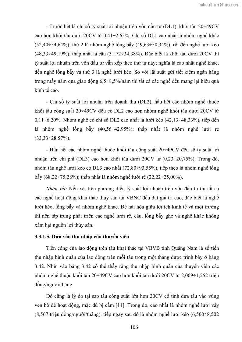 Luận án tiến sĩ khai thác thủy sản Nâng cao hiệu quả khai thác và bảo vệ nguồn lợi thủy sản tại vùng biển ven bờ tỉnh Quảng Nam - 11 Trang 122