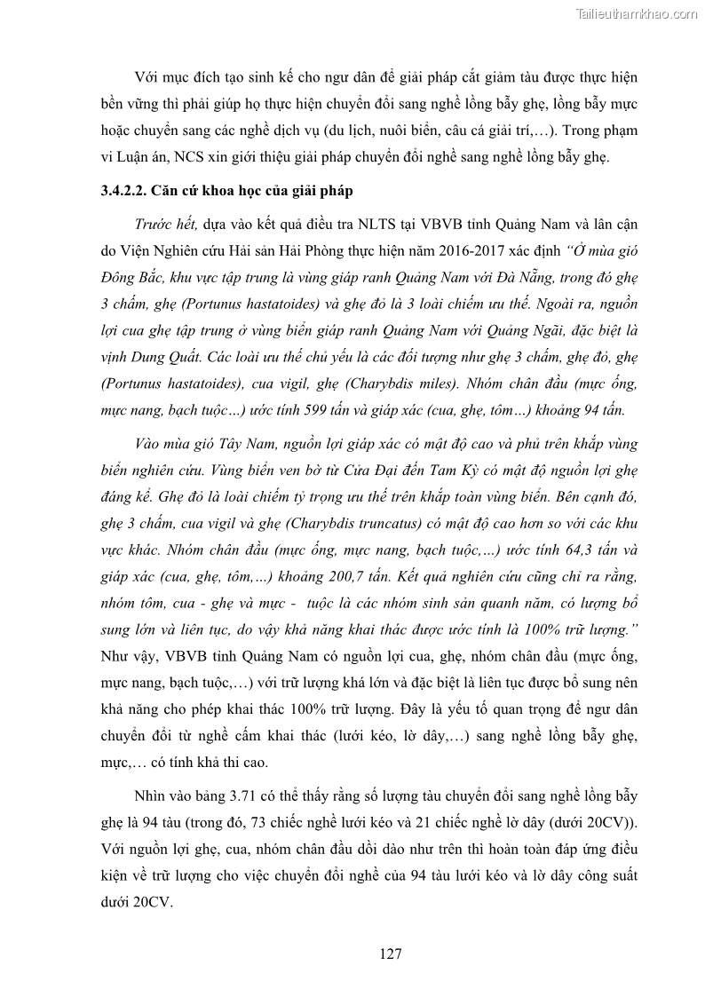 Luận án tiến sĩ khai thác thủy sản Nâng cao hiệu quả khai thác và bảo vệ nguồn lợi thủy sản tại vùng biển ven bờ tỉnh Quảng Nam - 12 Trang 143