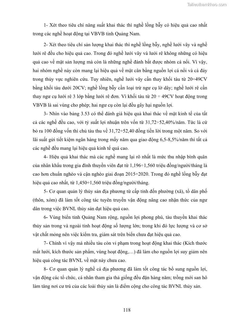 Luận án tiến sĩ khai thác thủy sản Nâng cao hiệu quả khai thác và bảo vệ nguồn lợi thủy sản tại vùng biển ven bờ tỉnh Quảng Nam - 12 Trang 134