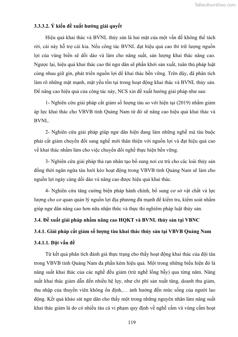 Luận án tiến sĩ khai thác thủy sản Nâng cao hiệu quả khai thác và bảo vệ nguồn lợi thủy sản tại vùng biển ven bờ tỉnh Quảng Nam - 12 Trang 135