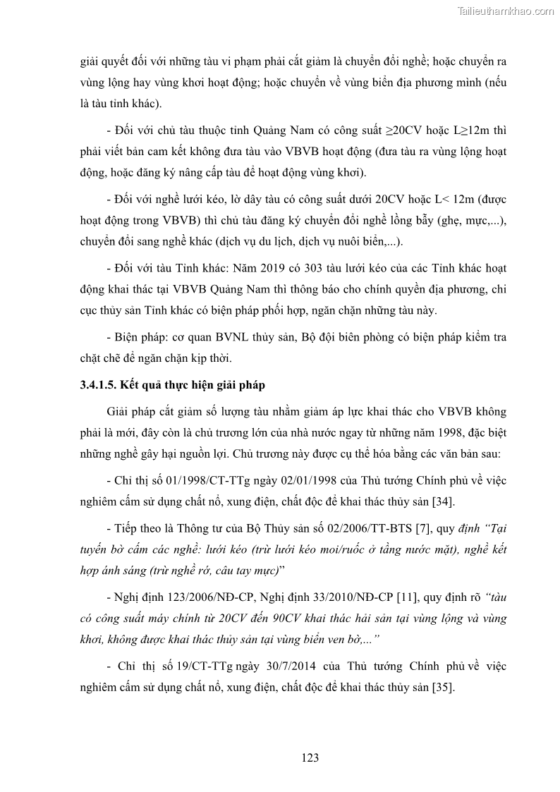 Luận án tiến sĩ khai thác thủy sản Nâng cao hiệu quả khai thác và bảo vệ nguồn lợi thủy sản tại vùng biển ven bờ tỉnh Quảng Nam - 12 Trang 139