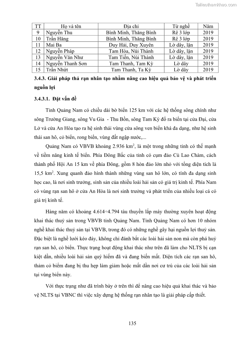 Luận án tiến sĩ khai thác thủy sản Nâng cao hiệu quả khai thác và bảo vệ nguồn lợi thủy sản tại vùng biển ven bờ tỉnh Quảng Nam - 13 Trang 151