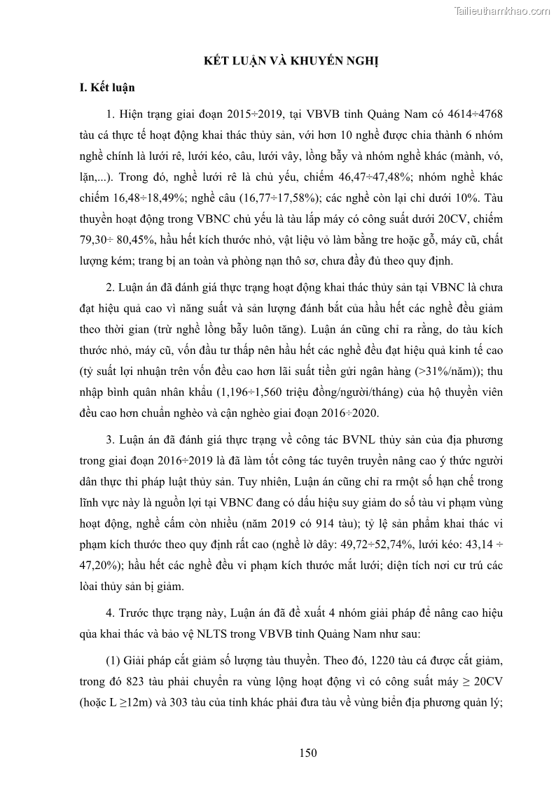 Luận án tiến sĩ khai thác thủy sản Nâng cao hiệu quả khai thác và bảo vệ nguồn lợi thủy sản tại vùng biển ven bờ tỉnh Quảng Nam - 14 Trang 166