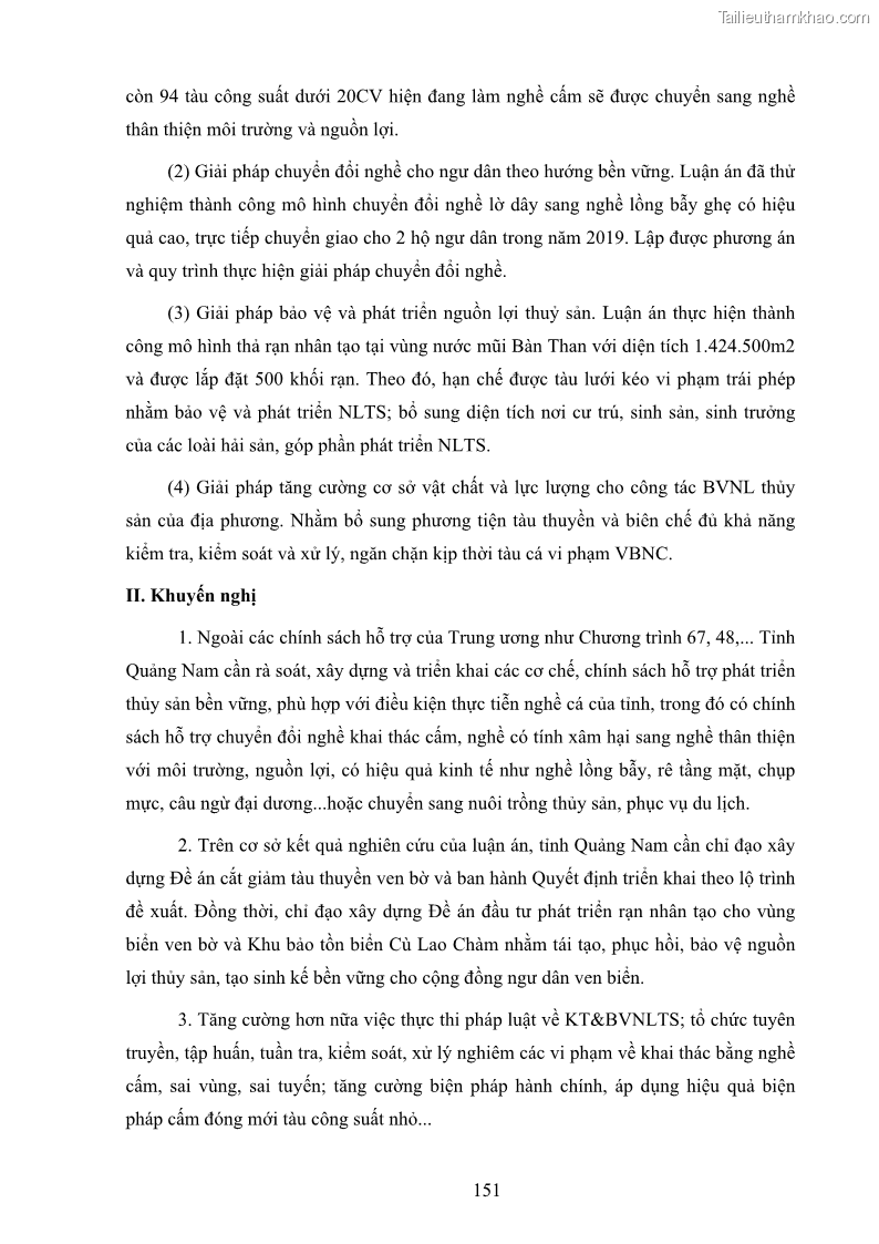 Luận án tiến sĩ khai thác thủy sản Nâng cao hiệu quả khai thác và bảo vệ nguồn lợi thủy sản tại vùng biển ven bờ tỉnh Quảng Nam - 14 Trang 167