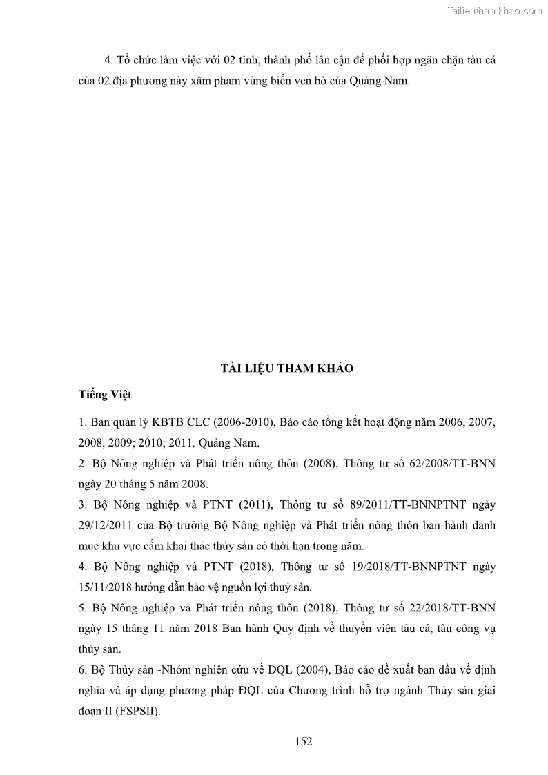 Luận án tiến sĩ khai thác thủy sản Nâng cao hiệu quả khai thác và bảo vệ nguồn lợi thủy sản tại vùng biển ven bờ tỉnh Quảng Nam - 14 Trang 168