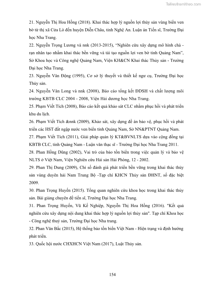 Luận án tiến sĩ khai thác thủy sản Nâng cao hiệu quả khai thác và bảo vệ nguồn lợi thủy sản tại vùng biển ven bờ tỉnh Quảng Nam - 15 Trang 170