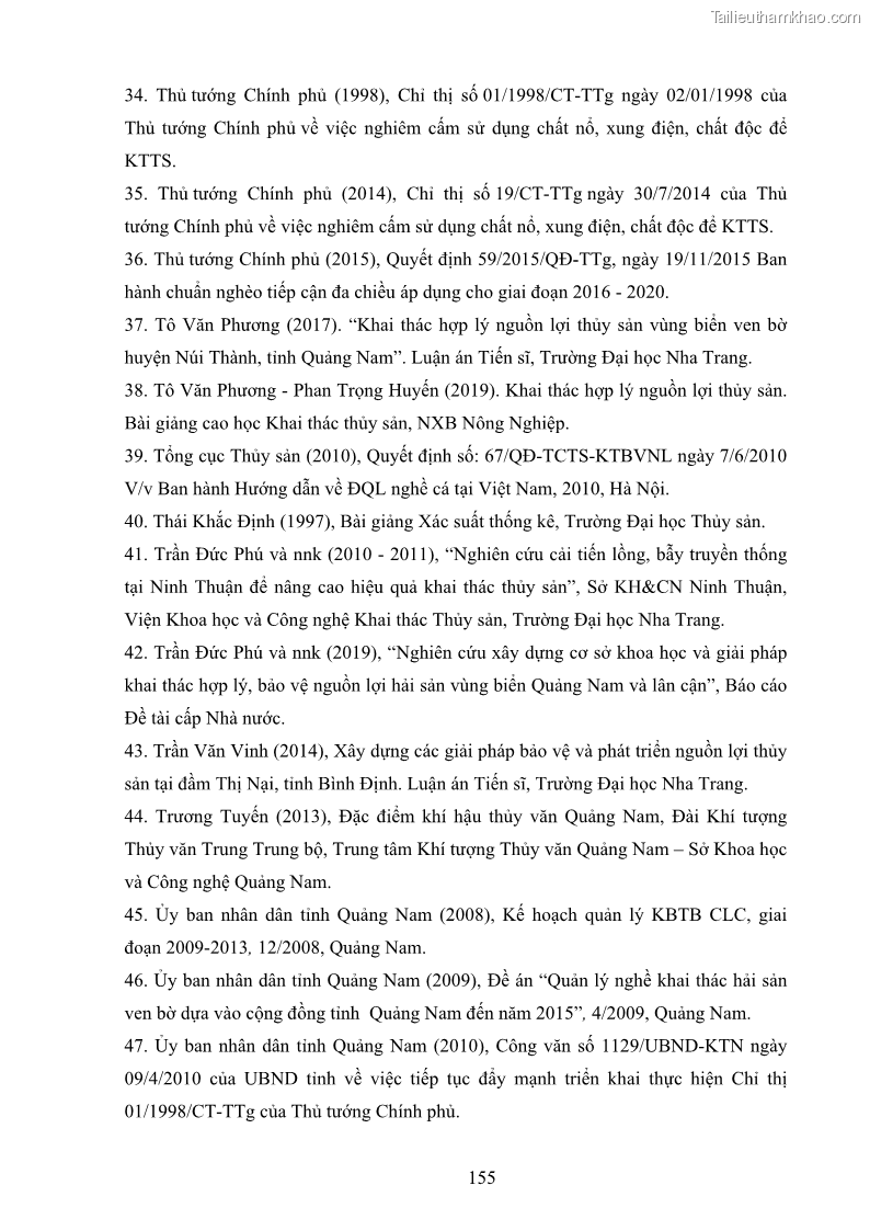 Luận án tiến sĩ khai thác thủy sản Nâng cao hiệu quả khai thác và bảo vệ nguồn lợi thủy sản tại vùng biển ven bờ tỉnh Quảng Nam - 15 Trang 171