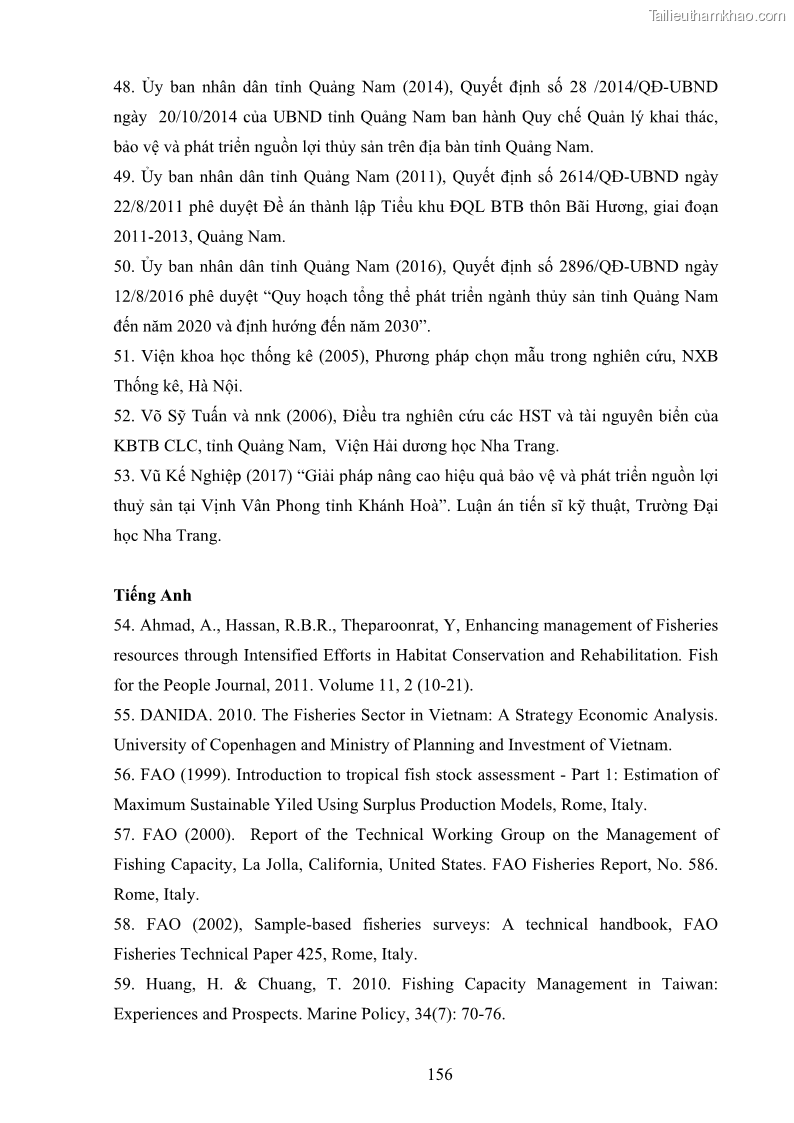 Luận án tiến sĩ khai thác thủy sản Nâng cao hiệu quả khai thác và bảo vệ nguồn lợi thủy sản tại vùng biển ven bờ tỉnh Quảng Nam - 15 Trang 172