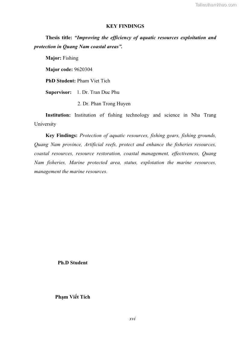 Luận án tiến sĩ khai thác thủy sản Nâng cao hiệu quả khai thác và bảo vệ nguồn lợi thủy sản tại vùng biển ven bờ tỉnh Quảng Nam - 2 Trang 16