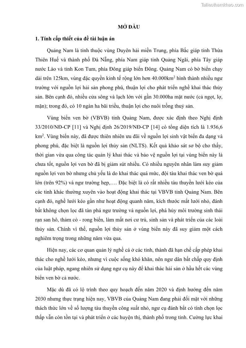 Luận án tiến sĩ khai thác thủy sản Nâng cao hiệu quả khai thác và bảo vệ nguồn lợi thủy sản tại vùng biển ven bờ tỉnh Quảng Nam - 2 Trang 17