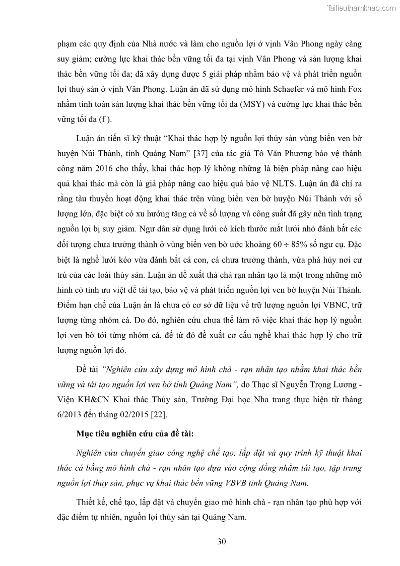 Luận án tiến sĩ khai thác thủy sản Nâng cao hiệu quả khai thác và bảo vệ nguồn lợi thủy sản tại vùng biển ven bờ tỉnh Quảng Nam - 4 Trang 46