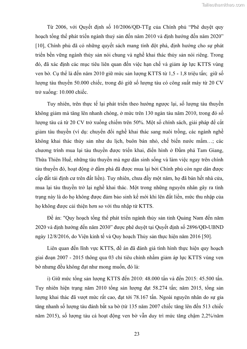 Luận án tiến sĩ khai thác thủy sản Nâng cao hiệu quả khai thác và bảo vệ nguồn lợi thủy sản tại vùng biển ven bờ tỉnh Quảng Nam - 4 Trang 39