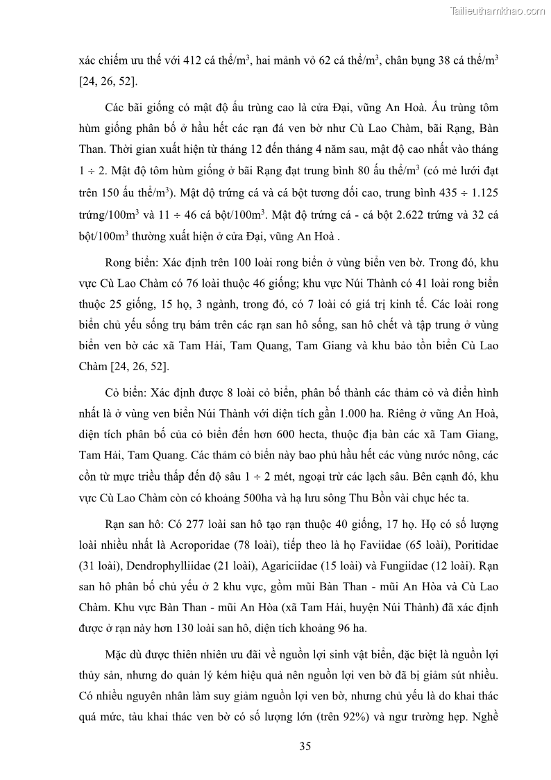 Luận án tiến sĩ khai thác thủy sản Nâng cao hiệu quả khai thác và bảo vệ nguồn lợi thủy sản tại vùng biển ven bờ tỉnh Quảng Nam - 5 Trang 51