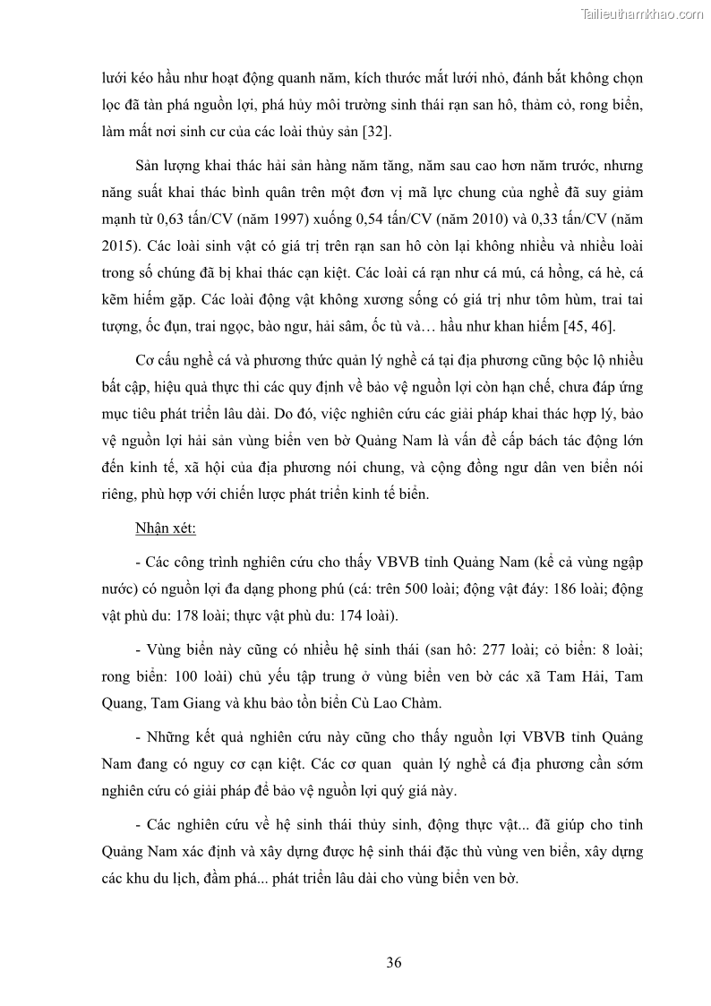 Luận án tiến sĩ khai thác thủy sản Nâng cao hiệu quả khai thác và bảo vệ nguồn lợi thủy sản tại vùng biển ven bờ tỉnh Quảng Nam - 5 Trang 52