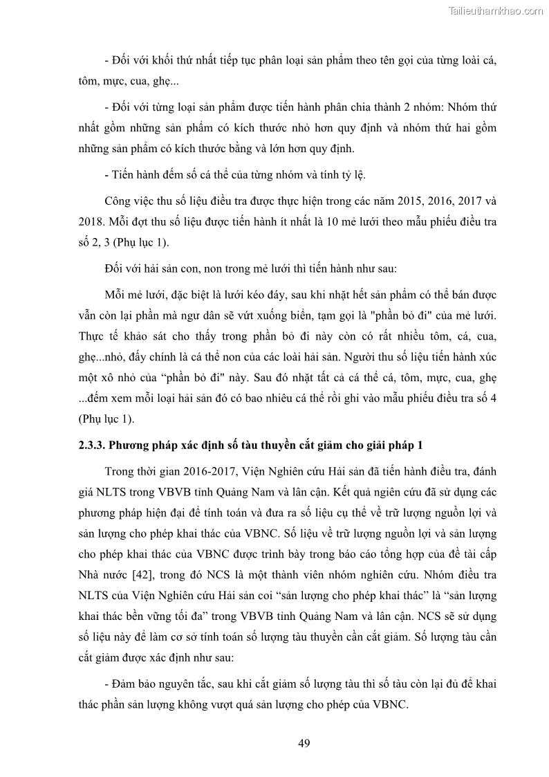 Luận án tiến sĩ khai thác thủy sản Nâng cao hiệu quả khai thác và bảo vệ nguồn lợi thủy sản tại vùng biển ven bờ tỉnh Quảng Nam - 6 Trang 65