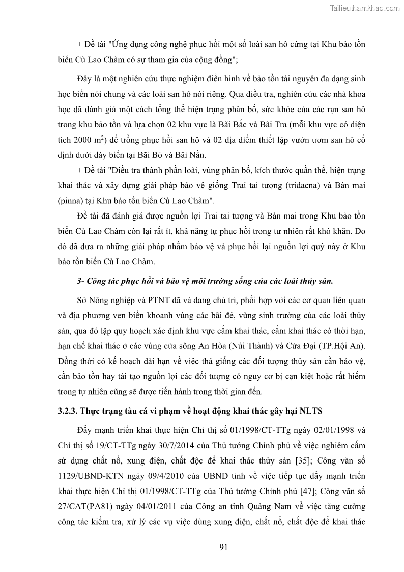 Luận án tiến sĩ khai thác thủy sản Nâng cao hiệu quả khai thác và bảo vệ nguồn lợi thủy sản tại vùng biển ven bờ tỉnh Quảng Nam - 9 Trang 107