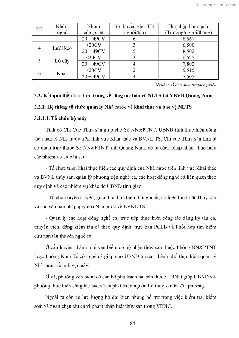 Luận án tiến sĩ khai thác thủy sản Nâng cao hiệu quả khai thác và bảo vệ nguồn lợi thủy sản tại vùng biển ven bờ tỉnh Quảng Nam - 9 Trang 100