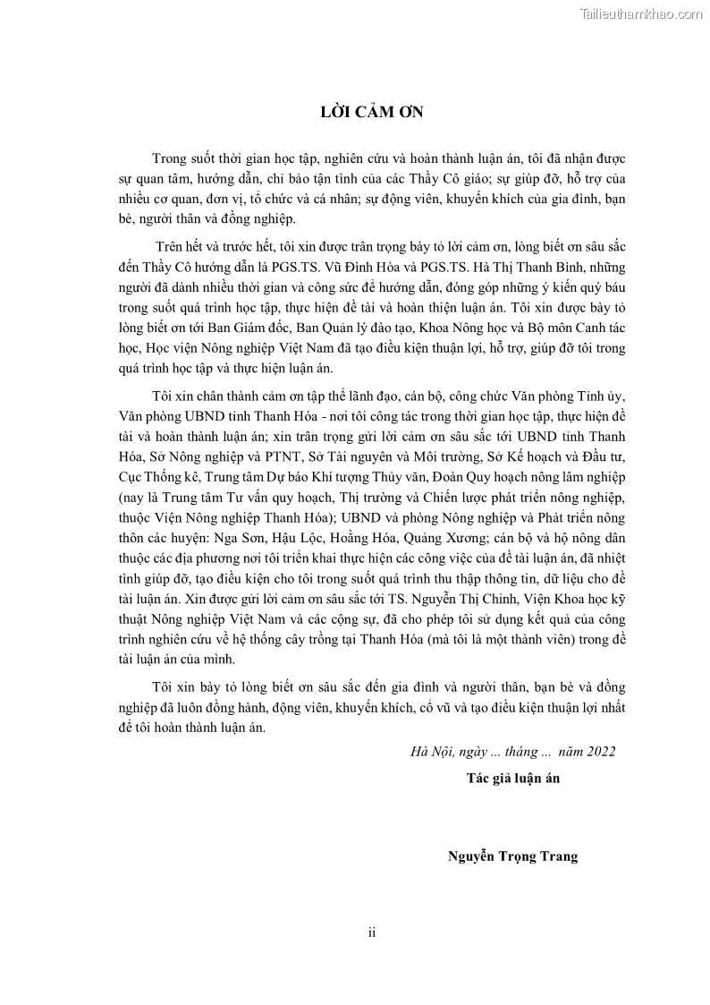 Luận án tiến sĩ khoa học cây trồng Nghiên cứu hiện trạng và cải tiến hệ thống cây trồng trên vùng đất ven biển tỉnh Thanh Hóa - 1 Trang 4