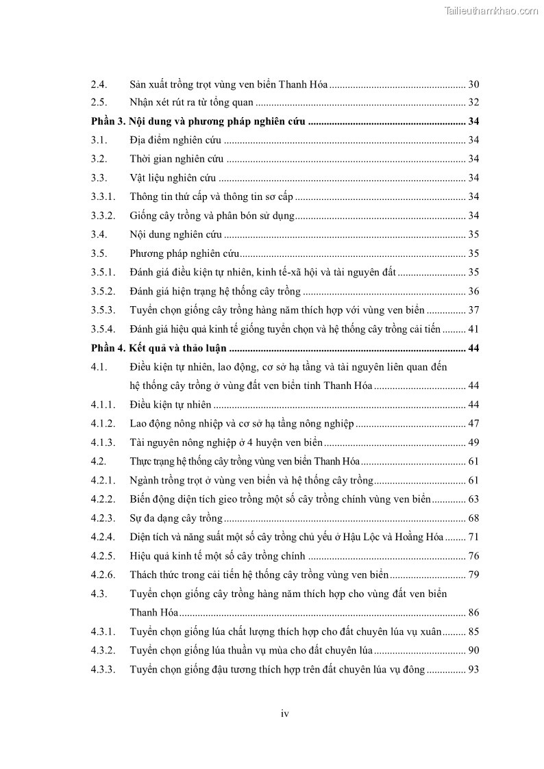 Luận án tiến sĩ khoa học cây trồng Nghiên cứu hiện trạng và cải tiến hệ thống cây trồng trên vùng đất ven biển tỉnh Thanh Hóa - 1 Trang 6
