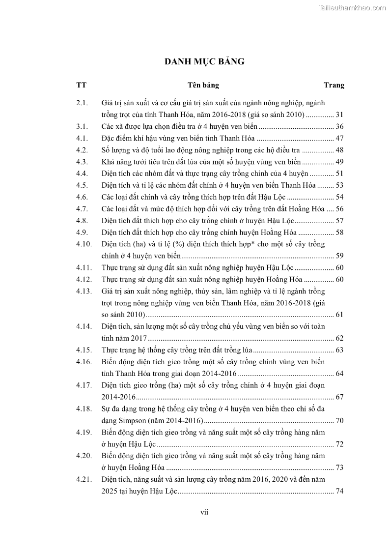 Luận án tiến sĩ khoa học cây trồng Nghiên cứu hiện trạng và cải tiến hệ thống cây trồng trên vùng đất ven biển tỉnh Thanh Hóa - 1 Trang 9
