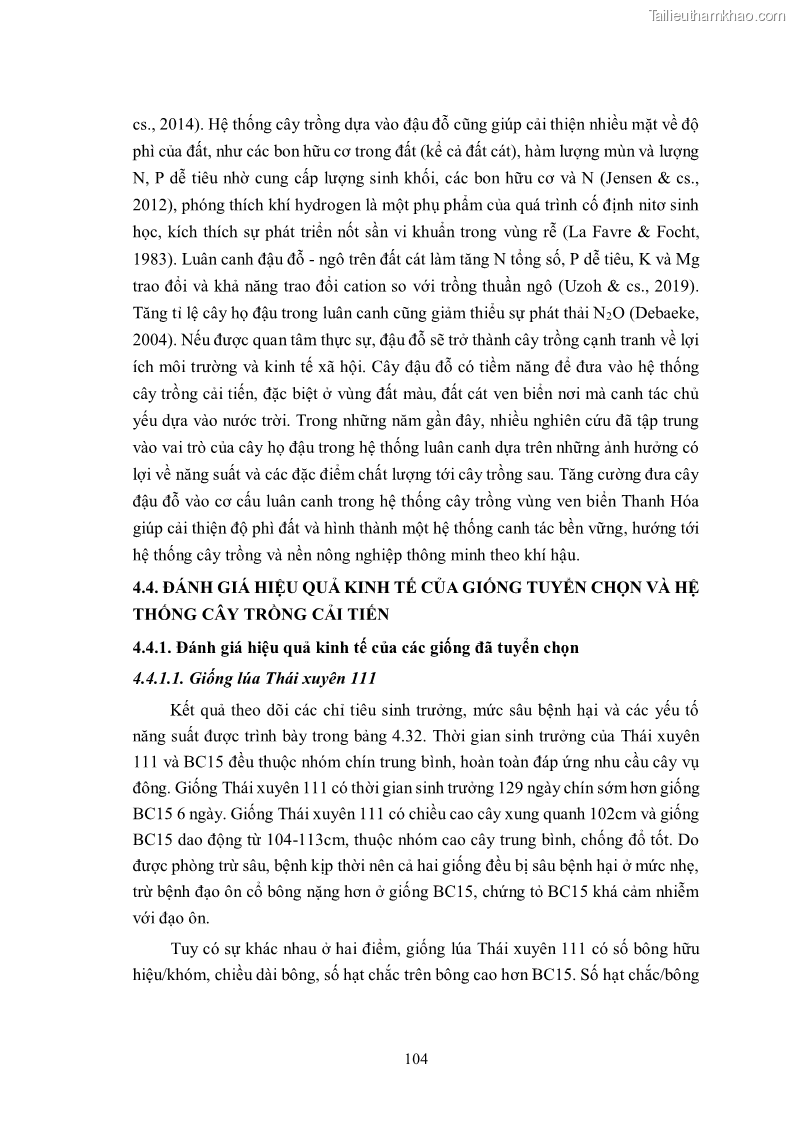 Luận án tiến sĩ khoa học cây trồng Nghiên cứu hiện trạng và cải tiến hệ thống cây trồng trên vùng đất ven biển tỉnh Thanh Hóa - 10 Trang 120