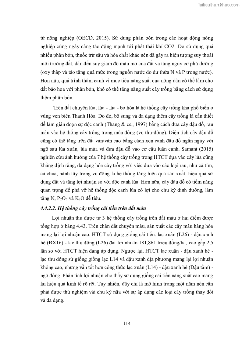 Luận án tiến sĩ khoa học cây trồng Nghiên cứu hiện trạng và cải tiến hệ thống cây trồng trên vùng đất ven biển tỉnh Thanh Hóa - 11 Trang 130