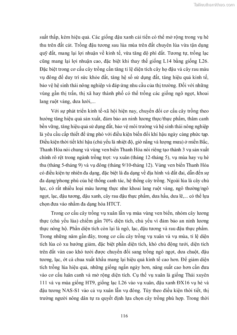Luận án tiến sĩ khoa học cây trồng Nghiên cứu hiện trạng và cải tiến hệ thống cây trồng trên vùng đất ven biển tỉnh Thanh Hóa - 11 Trang 132