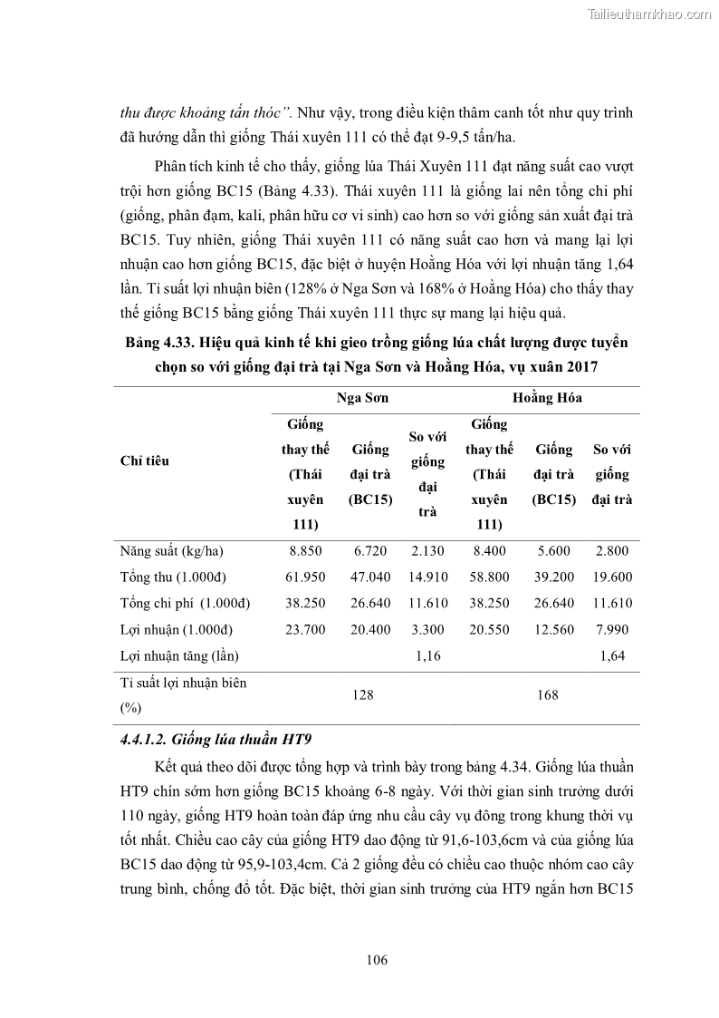 Luận án tiến sĩ khoa học cây trồng Nghiên cứu hiện trạng và cải tiến hệ thống cây trồng trên vùng đất ven biển tỉnh Thanh Hóa - 11 Trang 122