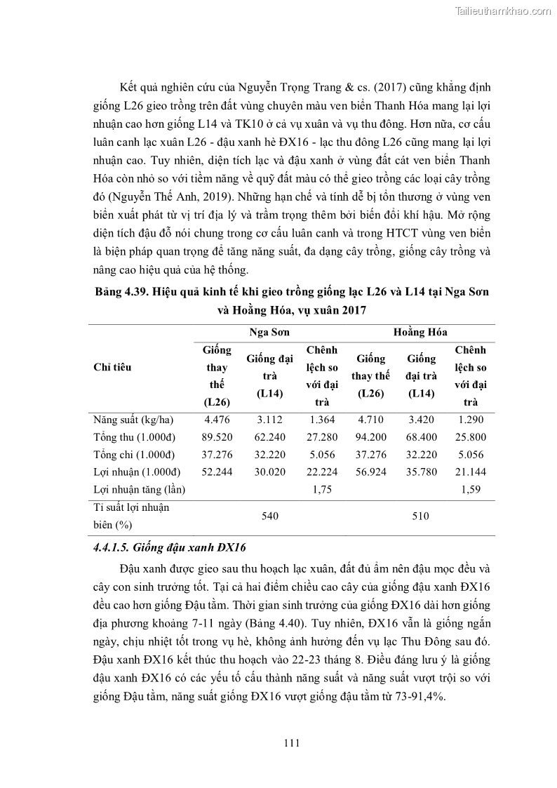 Luận án tiến sĩ khoa học cây trồng Nghiên cứu hiện trạng và cải tiến hệ thống cây trồng trên vùng đất ven biển tỉnh Thanh Hóa - 11 Trang 127