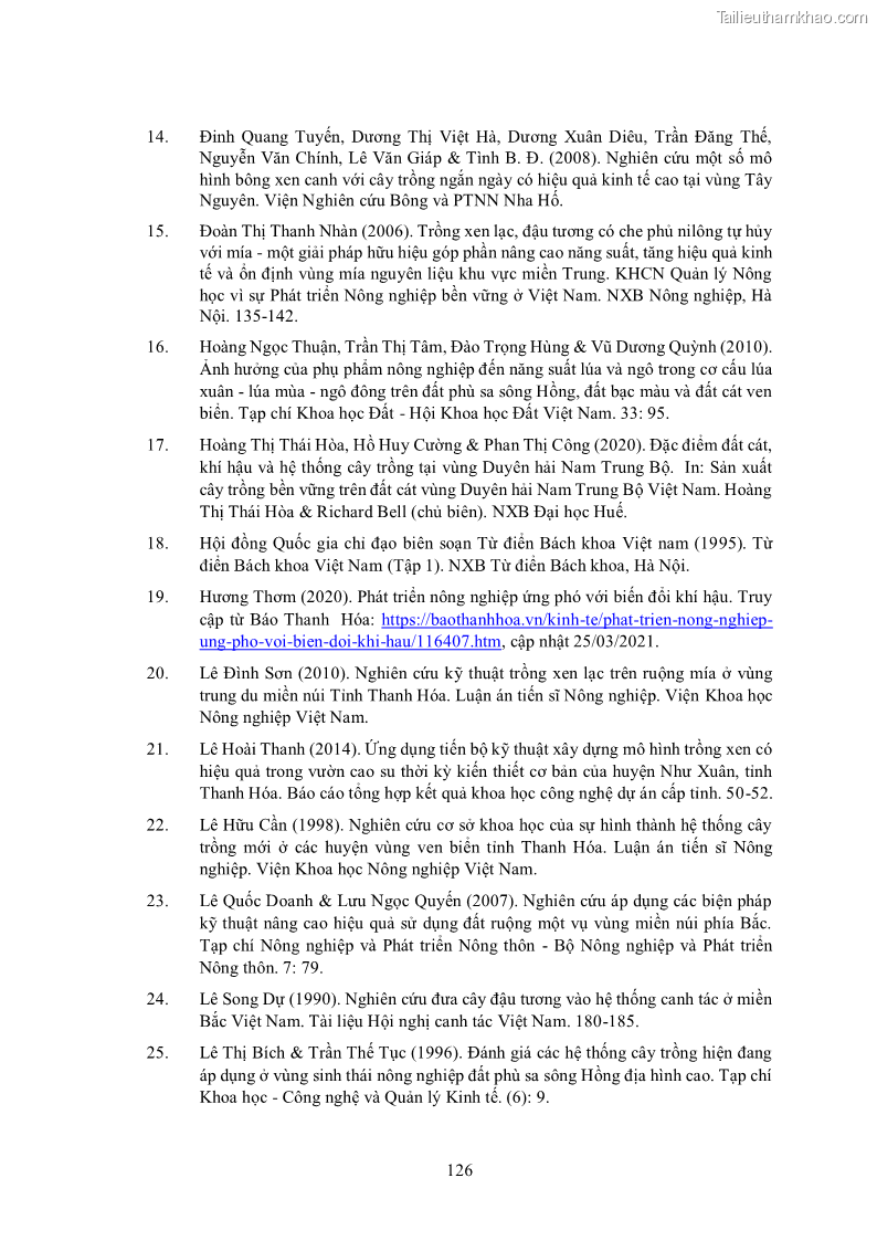 Luận án tiến sĩ khoa học cây trồng Nghiên cứu hiện trạng và cải tiến hệ thống cây trồng trên vùng đất ven biển tỉnh Thanh Hóa - 12 Trang 142