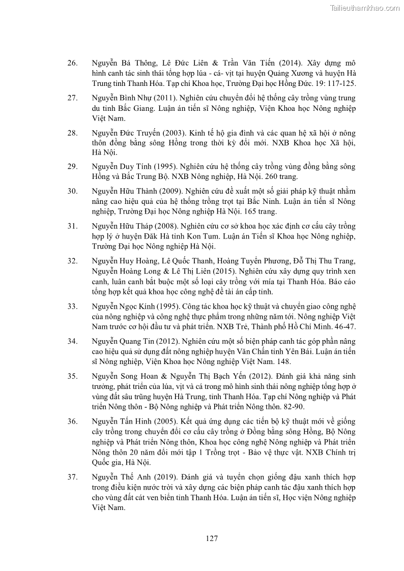 Luận án tiến sĩ khoa học cây trồng Nghiên cứu hiện trạng và cải tiến hệ thống cây trồng trên vùng đất ven biển tỉnh Thanh Hóa - 12 Trang 143