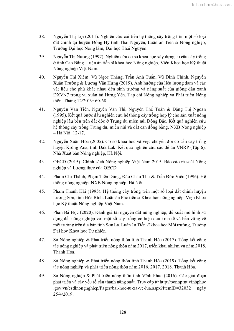 Luận án tiến sĩ khoa học cây trồng Nghiên cứu hiện trạng và cải tiến hệ thống cây trồng trên vùng đất ven biển tỉnh Thanh Hóa - 12 Trang 144