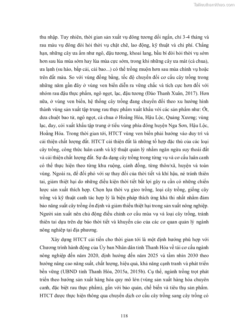 Luận án tiến sĩ khoa học cây trồng Nghiên cứu hiện trạng và cải tiến hệ thống cây trồng trên vùng đất ven biển tỉnh Thanh Hóa - 12 Trang 134