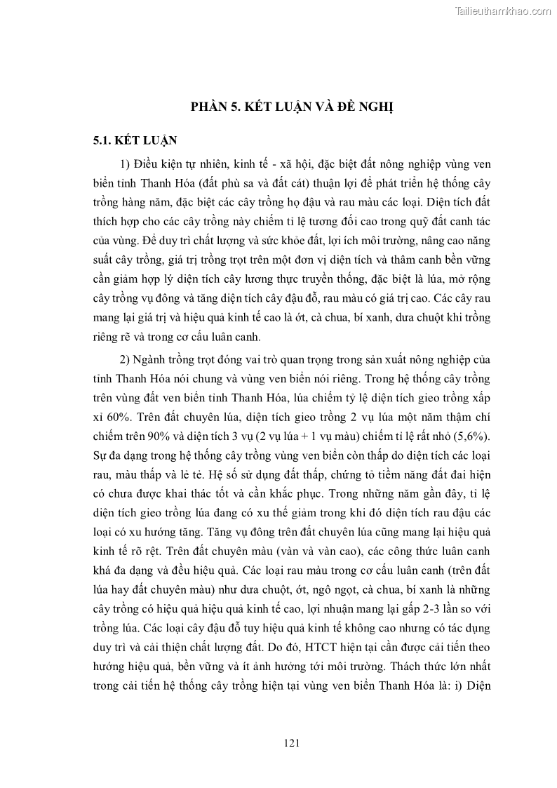 Luận án tiến sĩ khoa học cây trồng Nghiên cứu hiện trạng và cải tiến hệ thống cây trồng trên vùng đất ven biển tỉnh Thanh Hóa - 12 Trang 137