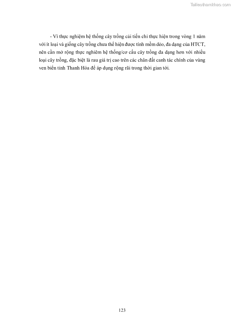 Luận án tiến sĩ khoa học cây trồng Nghiên cứu hiện trạng và cải tiến hệ thống cây trồng trên vùng đất ven biển tỉnh Thanh Hóa - 12 Trang 139